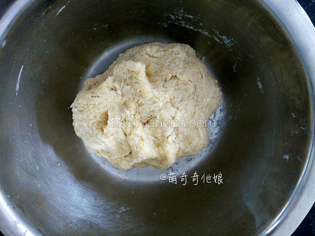 随后用手揉成团，放置几分钟至面粉吸收水分。