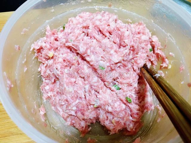 和好的肉馅放入冰箱腌制入味一个小时左右