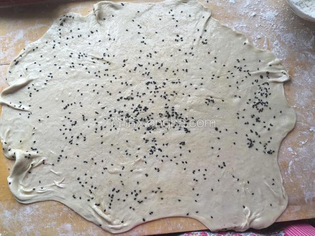 撒上十三香和盐，在涂上植物油，最后在上面撒上黑芝麻。