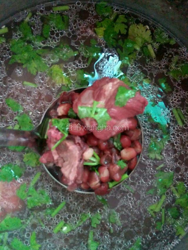 下汽后，开盖下香菜沫，下盐拌匀即可