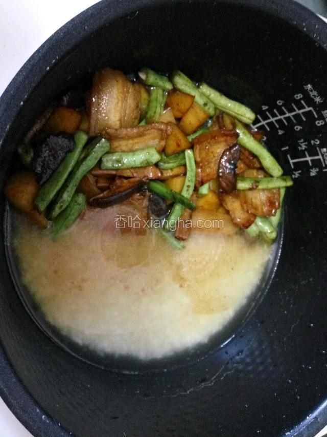 倒入已准备好的电饭煲内，大米饭的蒸制按照自己平时的习惯来