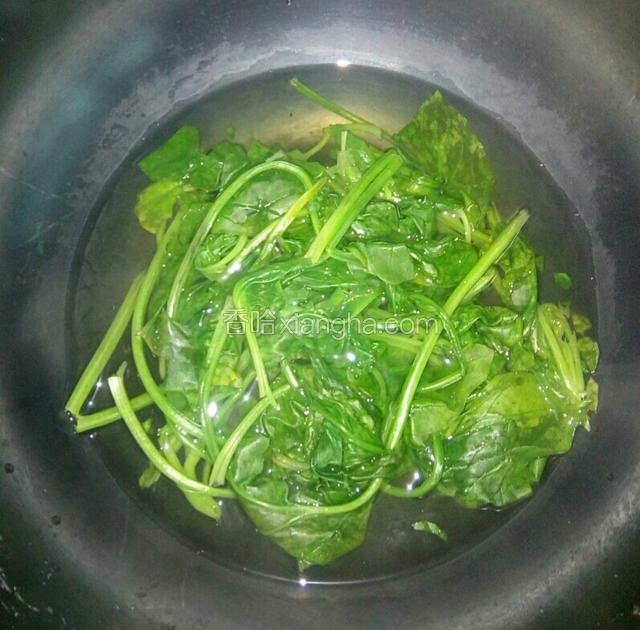 菠菜放入沸水中焯一下，过凉水并控去多余水分。