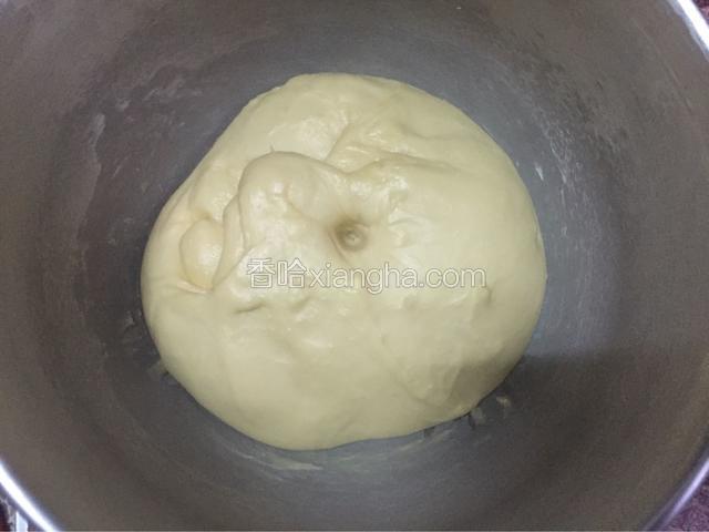 手指沾水或面粉戳一小洞，不反弹不回缩即发酵成功