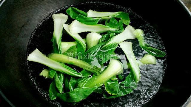 锅中烧开水，把油菜焯熟备用。