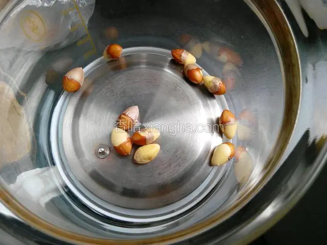 白果放锅里加点盐用水煮开（买的剥了壳的）