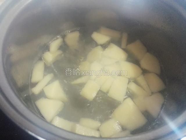 锅里水烧开放入苹果煮5分钟