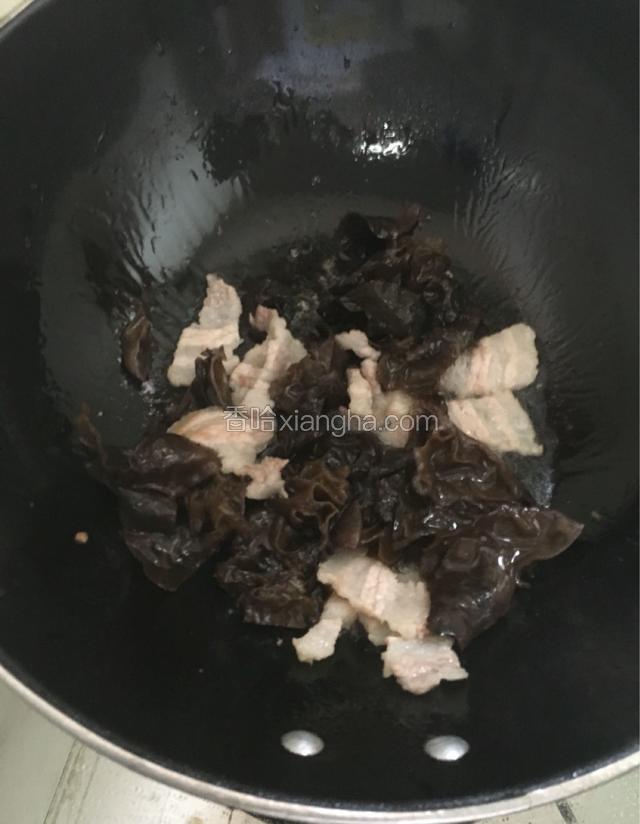 将黑木耳倒入锅中翻炒至听到啪啪声
