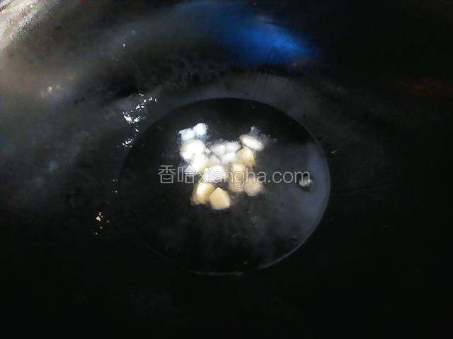 锅中加少量的油放入蒜煸香