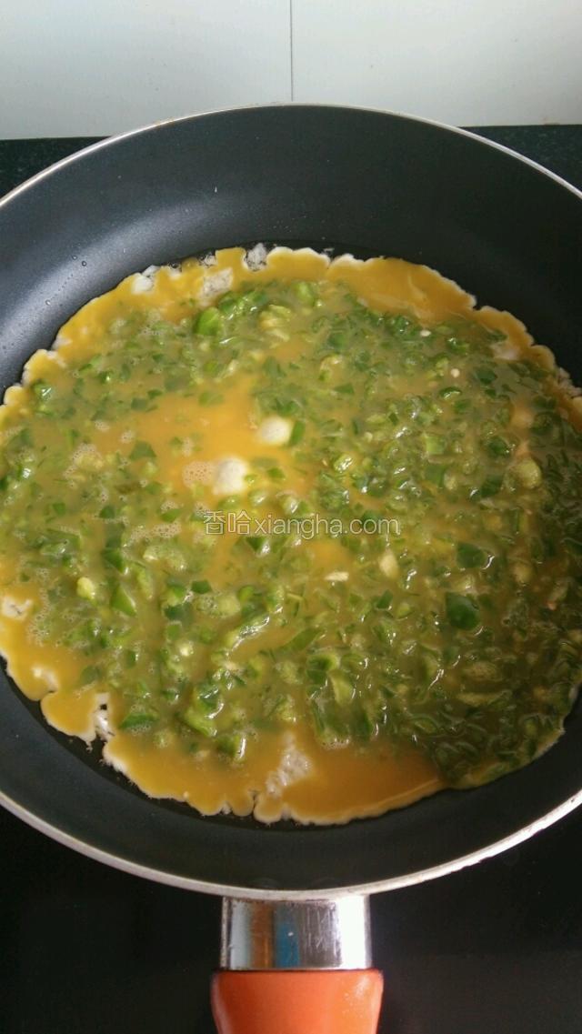倒入混合好的鸡蛋液。