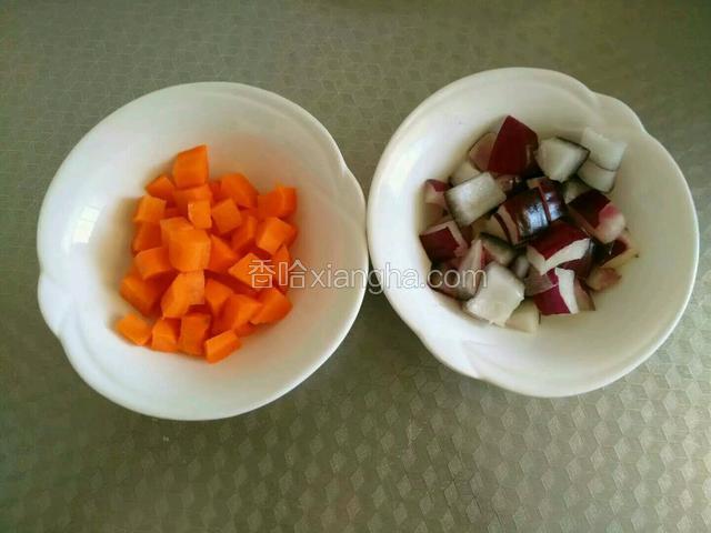 胡萝卜和洋葱丁。