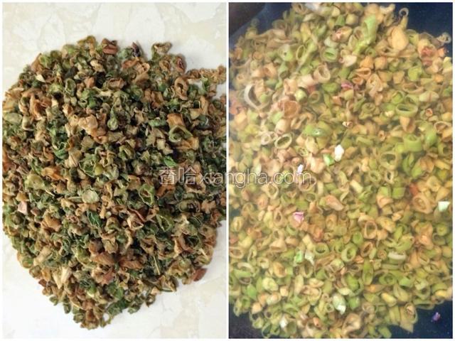 干豆角用开水泡发3小时。