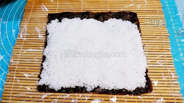 放上米饭铺平，前端lcm处留白不铺米饭