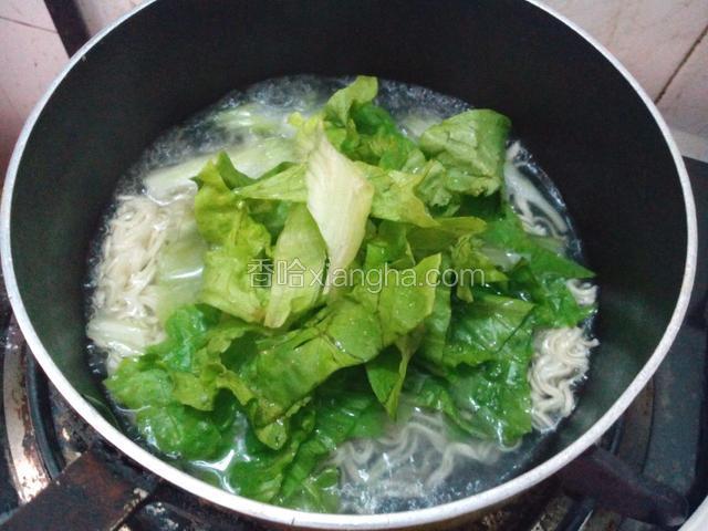 然后放入生菜丝。
