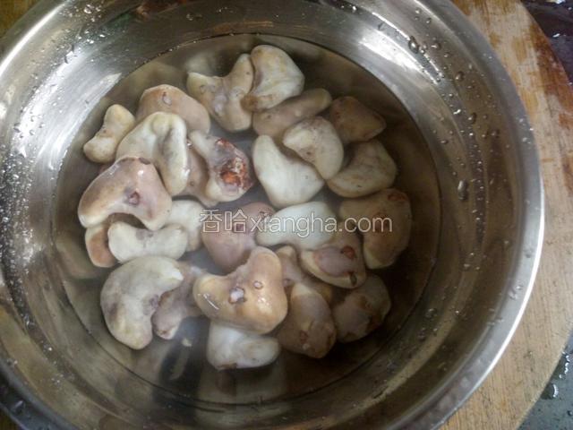 菱角用盐水搓洗