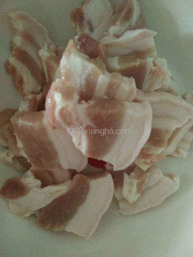 把清洗好的五花肉切成一厘米后块状