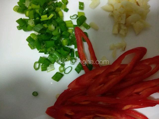 葱花，蒜蓉，辣椒丝备料
