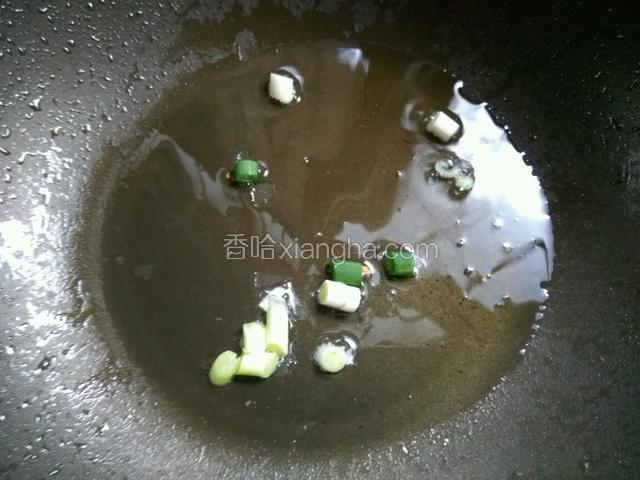 锅中放油烧热，放入葱花爆香。