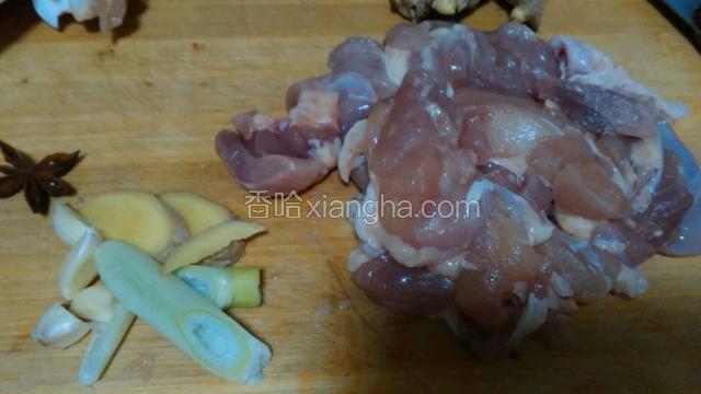鸡腿去骨切成条状，葱姜蒜切片