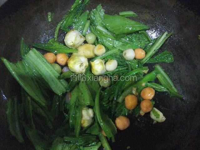 放入油麦菜加入少量油和蚝油快速翻炒几下