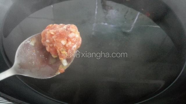 水保持微开状态，将肉馅用勺团圆放入锅中，锅里放两个八角提味！