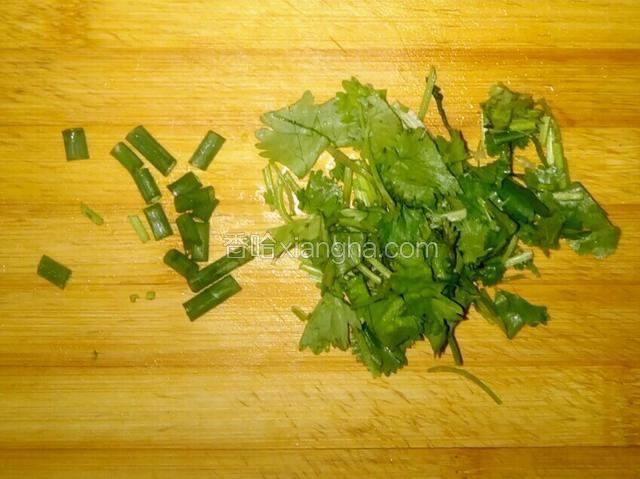 葱和香菜切成小段。