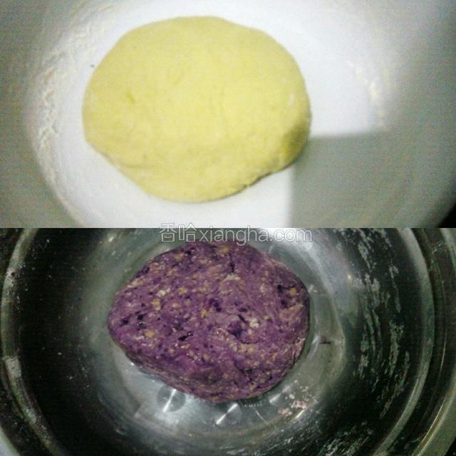 都揉成比较光滑的面团，保鲜膜盖好，放到温暖的地方发酵