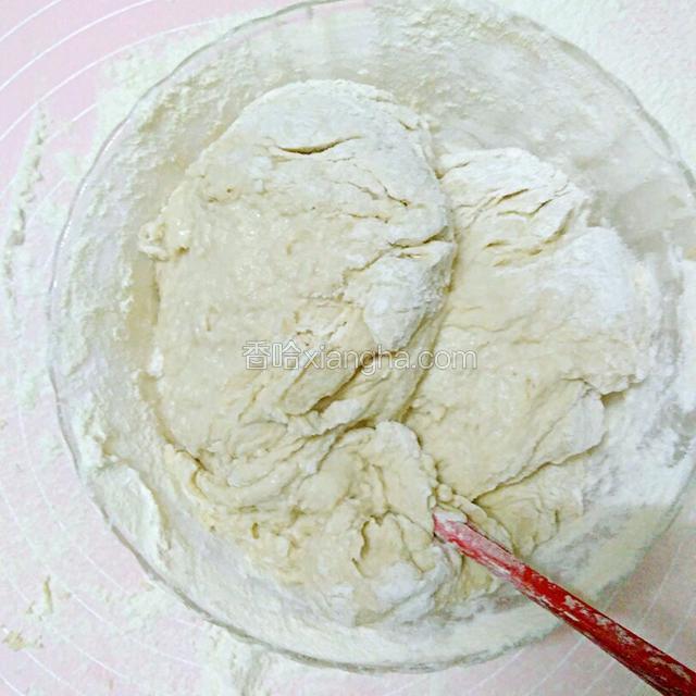慢慢加面粉搅拌成面团