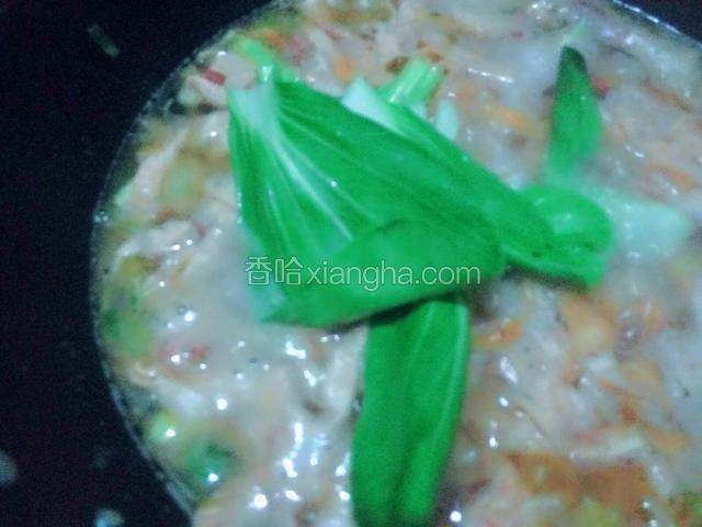 下面条，快熟时放进青菜和鸡粉