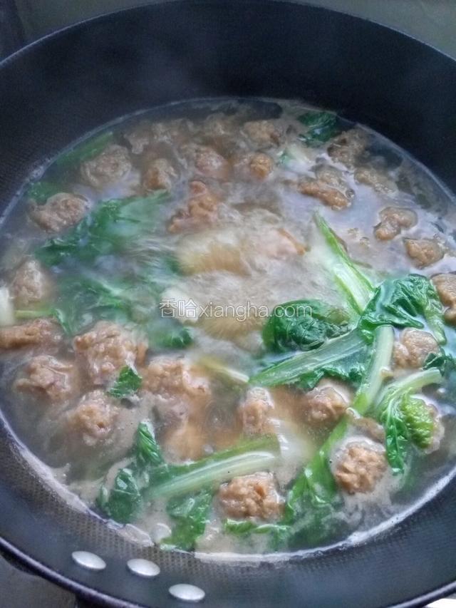 炖煮至青菜熟透入味就行，出锅前放入适量鸡粉搅匀，再淋入适量香油即可