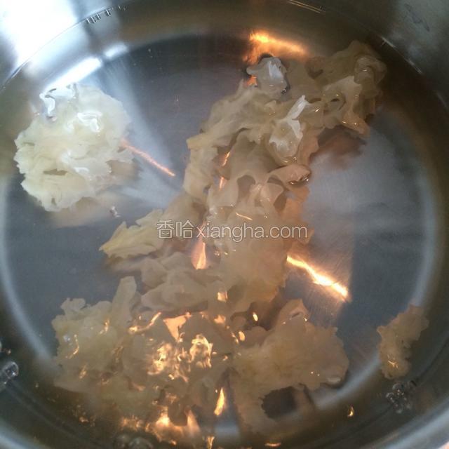 倒入泡发的银耳大火煮10分钟