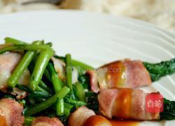 鲍汁茼蒿培根卷的做法图解12