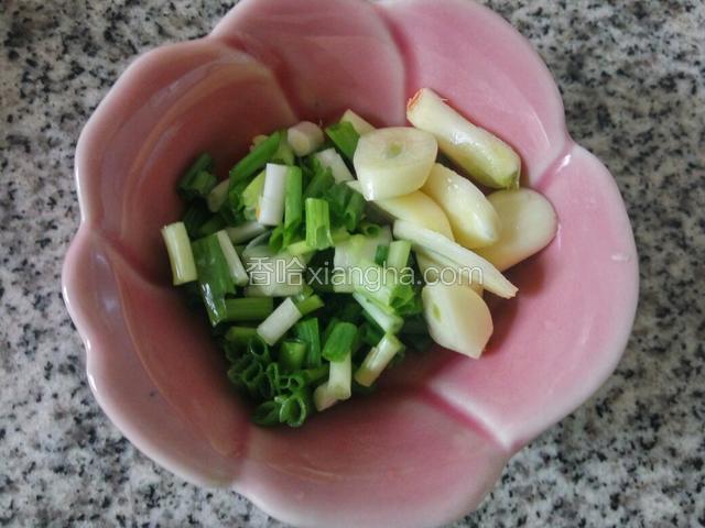 香葱切碎，蒜子切片