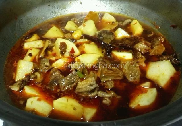 加入适量冷水没过牛腩大火煮开，小火炖煮60分钟，再加入萝卜大火煮开，小火炖煮30分钟