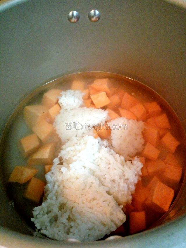 倒入白米饭