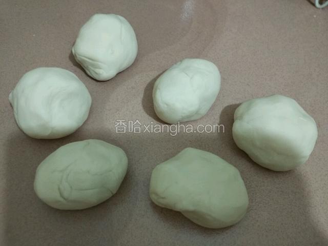 醒好的面团分成六个均匀的面剂子