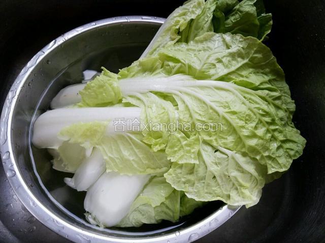 将白菜一片一片掰下来洗干净。
