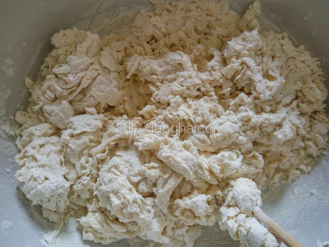 分次加入适量温水，用筷子搅成棉絮状