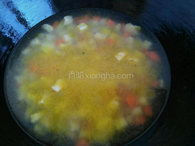 然后加入末过食物的水，大火烧开转小火慢炖。