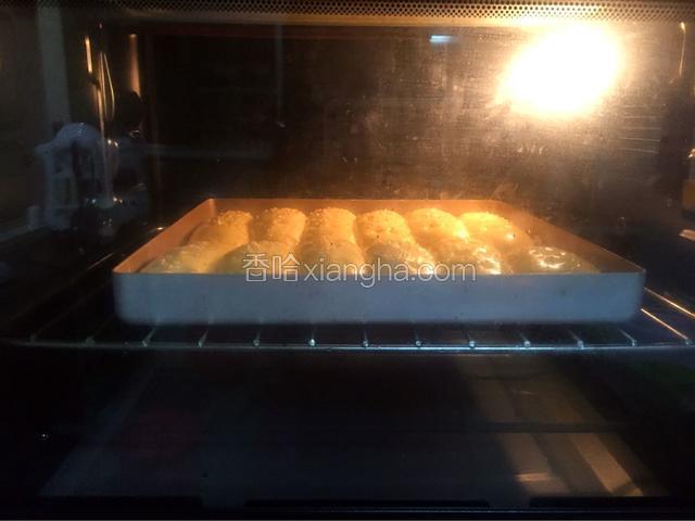 放入预热好的烤箱中，上火120度，下火150度，中层20分钟（上色满意后加盖锡纸直至烤完）