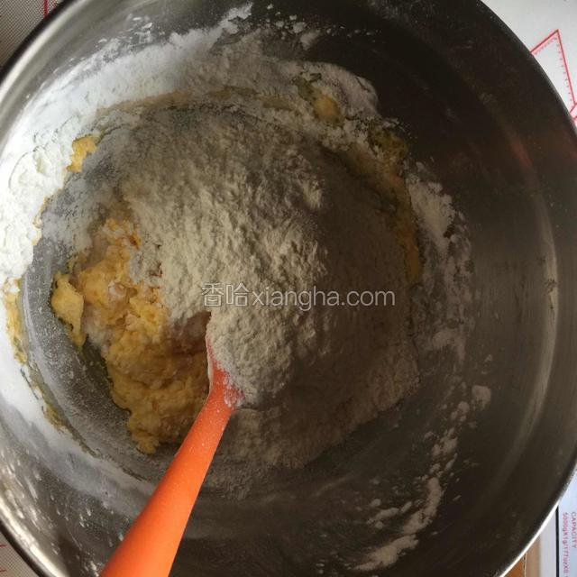 低粉、玉米淀粉和盐拌匀后，筛入其中，搅拌均匀