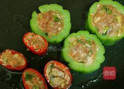 煎酿苦瓜辣椒的做法图解3