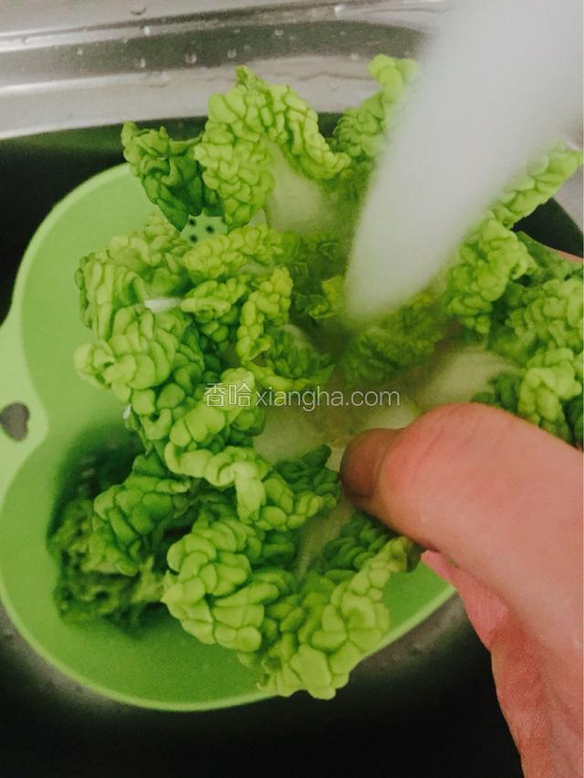 因为整颗吃所以要把菜心摊开仔细洗干净