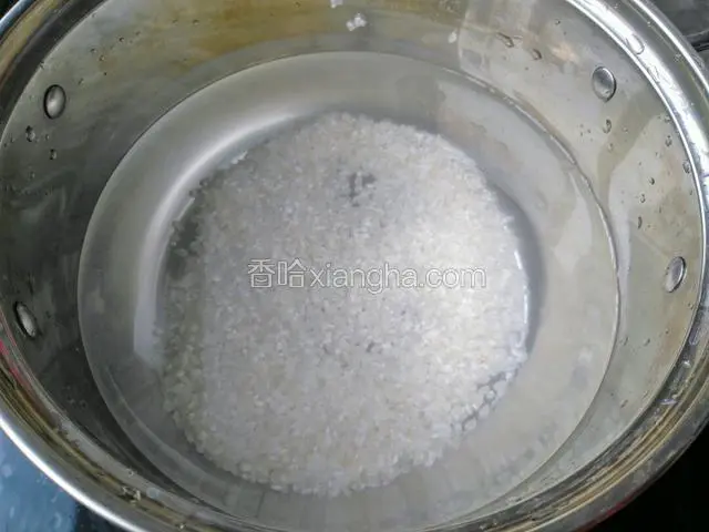 将淘洗完大米粒放清水中浸泡30分钟，让米粒充分吸收水分，能缩短熬至时间。