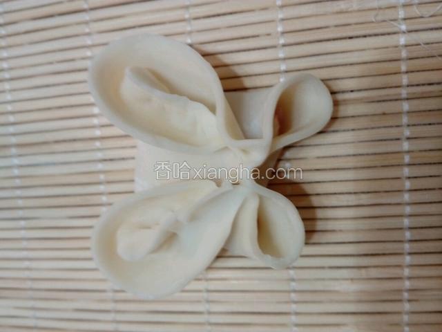 翅膀像包包子那样折褶，然后把两只翅膀翻过来。