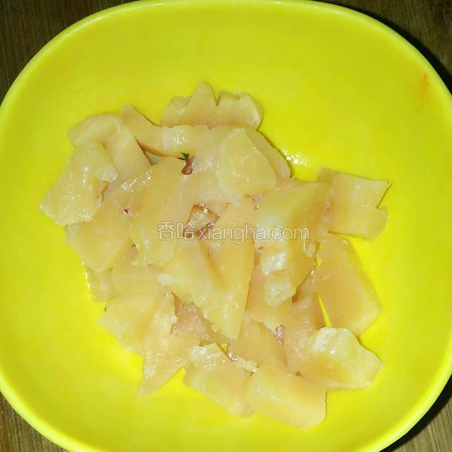 鸡肉切丁。