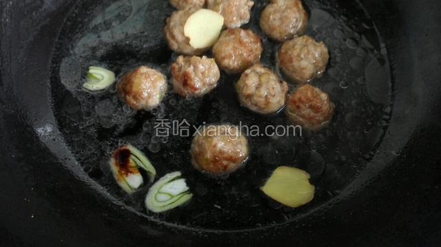 另起锅放入肉丸，葱姜，八角，清水！