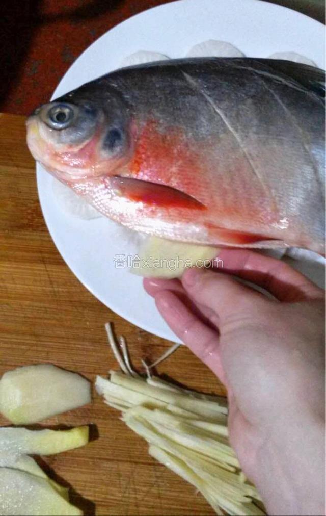把姜片塞进鱼肚里
