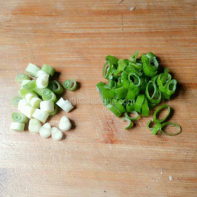 葱白和葱叶分开切。