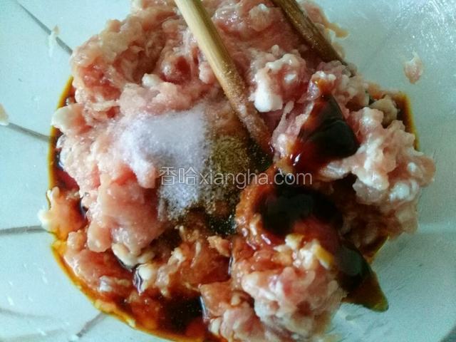 拌好的肉馅加入盐，酱油，蚝油，十三香