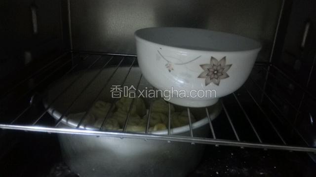放入烤箱调发酵功能，烤箱里放一碗开水，增加湿度与温度！